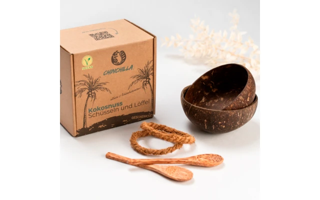 Juego De 2 Cáscaras De Coco Con Cuchara Y Soporte 4 Juego De 2 Cáscaras De Coco Con Cuchara Y Soporte - Imagen 2